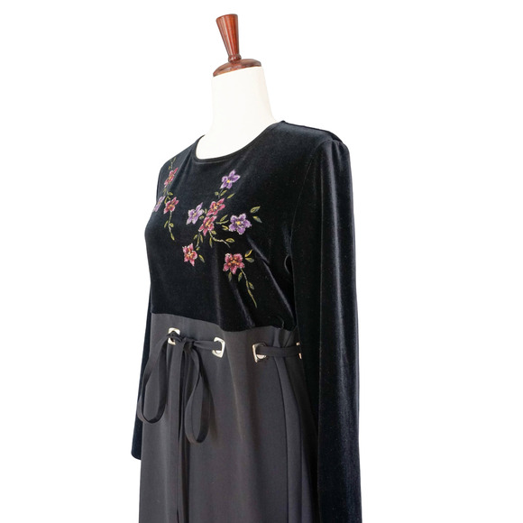 VTG Y2K Positive Attitude Floral Painted Velvet Maxi Dress 10 Whimsigoth Witchy - Picture 13 of 16